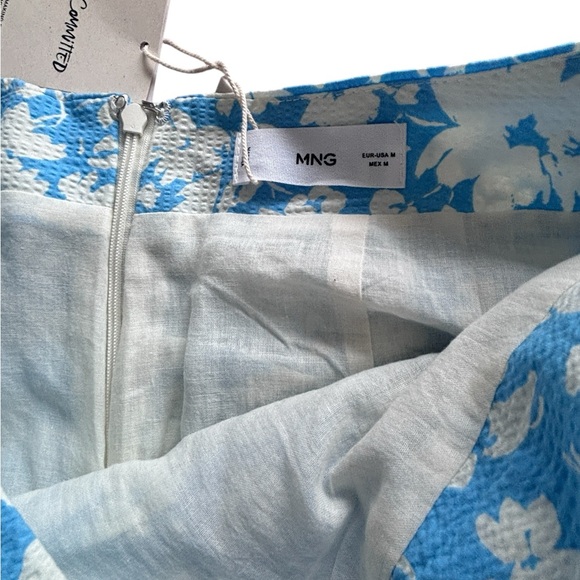 NWT Mango Ruched Floral Midi Skirt Blue White Summer Cottagecore Size M - Picture 3 of 5